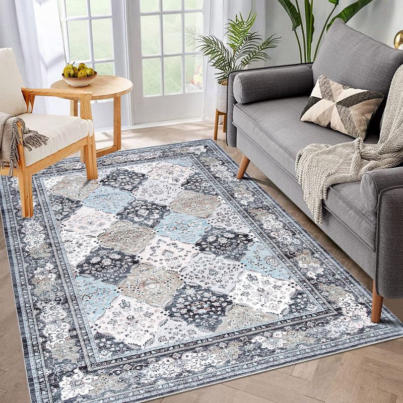 Area Rug Washable Rug Vintage Bohemian Rug Low-Pile Indoor Moroccan Carpet, Ultra Soft Area Rugs for Bedroom Living Room Dining Room, 5' x 7' Blue, 1 of 10