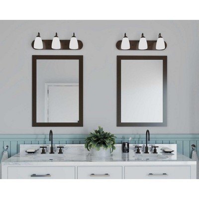 Brushed Nickel 24" 3-Light Dimmable Bath Vanity with Etched Glass Shades