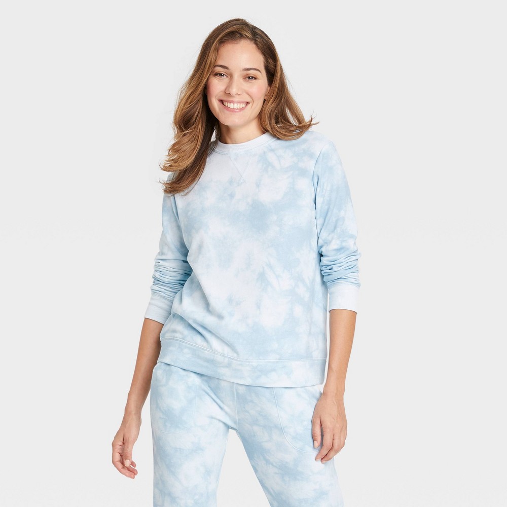 Size XXL Women's Beautifully Soft Fleece Tie-Dye Lounge Sweatshirt - Stars Above Blue 