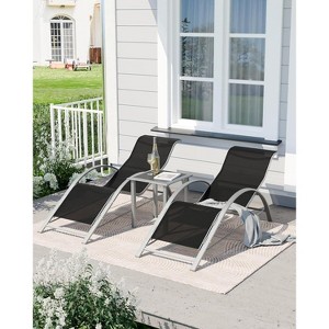 Set of 2 Outdoor Patio Chaise Lounge, 3 Pieces Pool Lounge Chairs with Arm & Side Table, Beach Sunbathing Lawn Chairs for Outside - 1 of 4