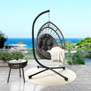 Gulches Dark Gray Outdoor Egg-Shaped Hanging Chair with Stand - 350lbs Capacity, Ergonomic Design, Soft Breathable Cushion - 1 of 4