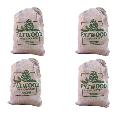 Betterwood Fatwood 10lb Firestarter Burlap Bag (4 Pack) for Campfire, BBQ, or Pellet Stove; Non-Toxic and Water Resistant; Safe and Easy Set- Up