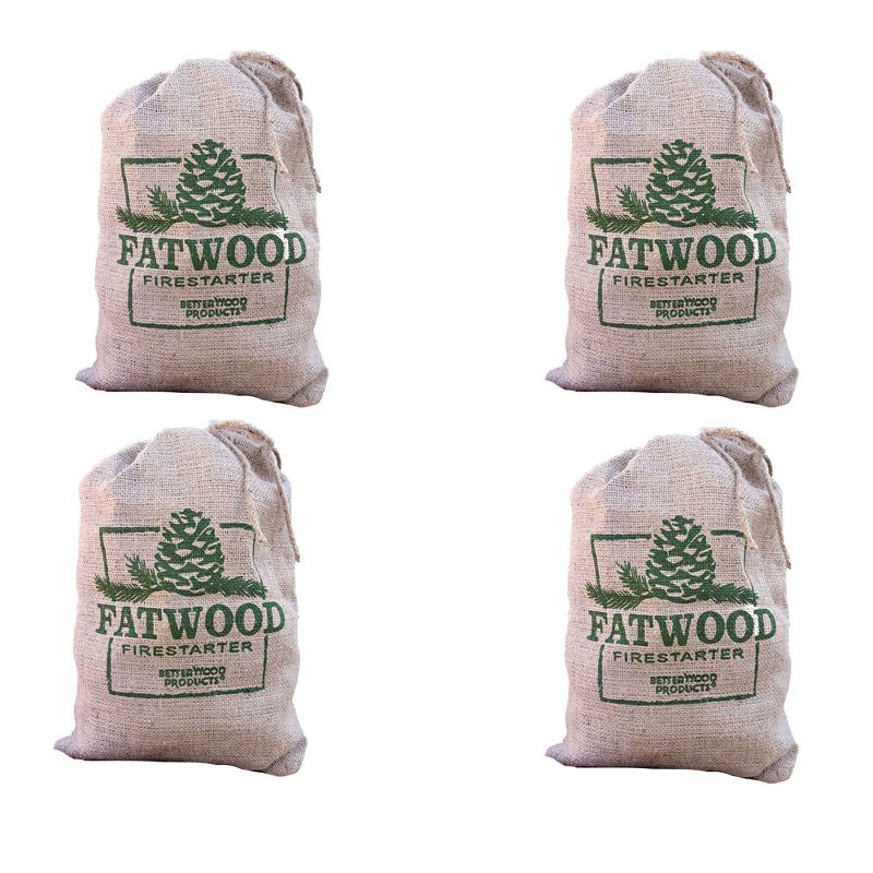 Betterwood Fatwood 10lb Firestarter Burlap Bag (4 Pack) for Campfire, BBQ, or Pellet Stove; Non-Toxic and Water Resistant; Safe and Easy Set- Up, 1 of 7