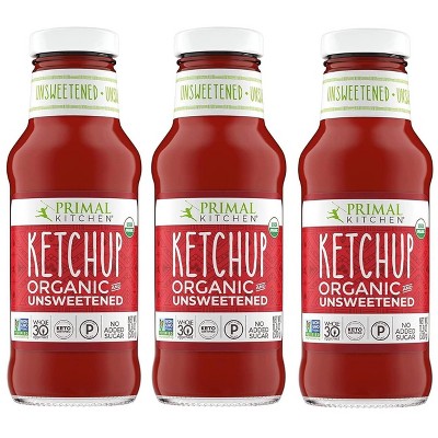 Primal Kitchen Organic and Unsweetened Ketchup, 11.3 oz, Pack of 3