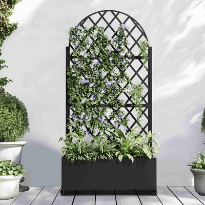 Lirago 6 ft. H x 3 ft. W Metal Planter Box privacy screen Garden Bed with Trellis and Wheels Black