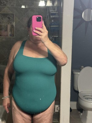 Women #39 s Pucker Square Neck One Piece Swimsuit Kona Sol™ Black 14 : Target