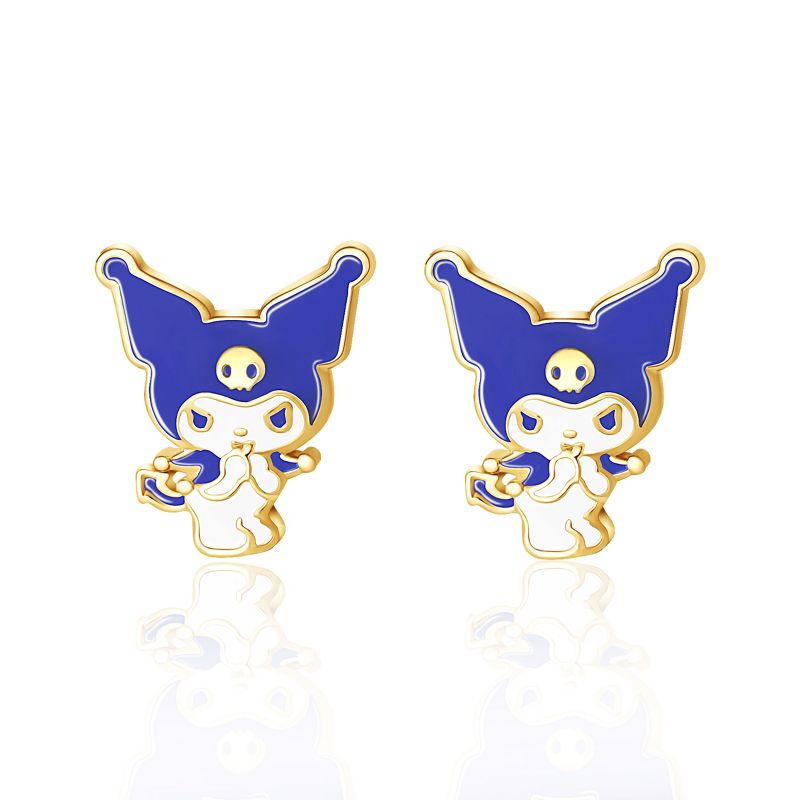 Sanrio Hello Kitty Kuromi Brass Flash Plated Enamel and Cyrstal Stud Earrings, 3 of 5