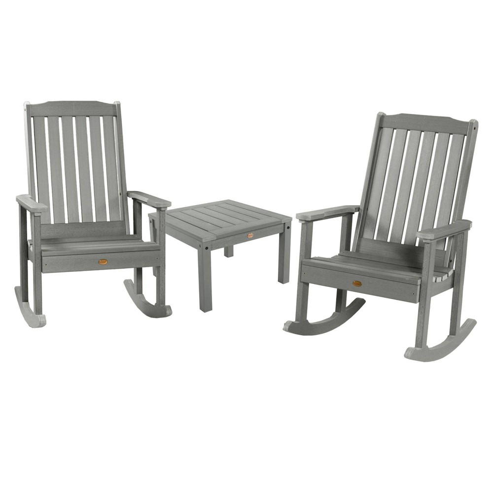 Lehigh 2pk Rocking Chairs with 1 Adirondack Side Table Coastal Teak Gray- Highwood: Outdoor Patio Furniture Set