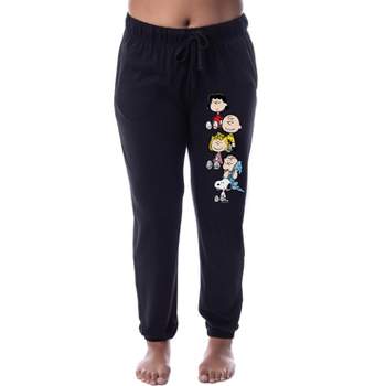 Peanuts Womens' Charlie Brown Snoopy Lucy Sally Linus Jogger Pajama Pants Black