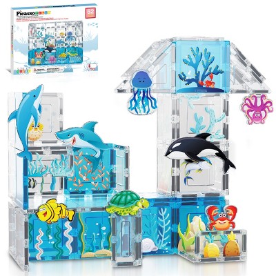PICASSO-TILES Magnetic Tiles, Marine Animal Theme Building Blocks Toy for Kids, 52pc