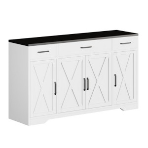 55" Farmhouse Buffet Cabinet w/3 Drawers, Wood Sideboard Storage w/Adjustable Shelves - 1 of 4