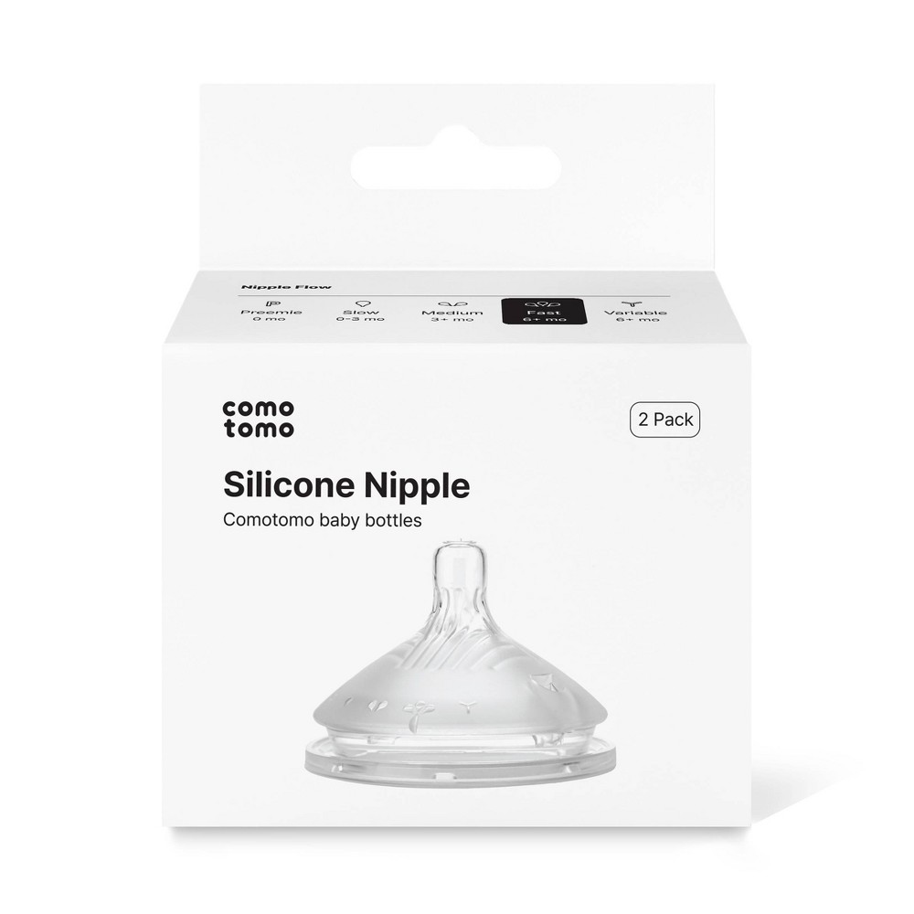 Comotomo Silicone Replacement Bottle Nipples Gen 2 - 2pk - Level 3 - Fast Flow
