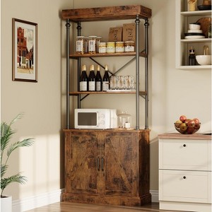 Tall Bookcase with Doors, Farmhouse Storage Open Rack Shelf with Cabinet and Metal Shelf for Home, Office - 1 of 4