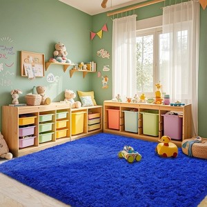 Rainbow Tie-Dye Fluffy Area Rug with Non-Slip Base & 4 Reusable Stickers, Plush Indoor Mat - 1 of 4