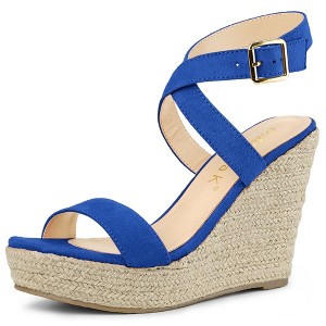 Allegra K Women's Back to College Slingback Crisscross Espadrille Wedges Heel Sandals - 1 of 4