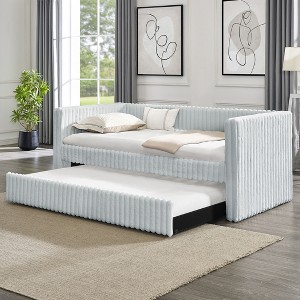 Sapphtopaz Twin Size Daybed with Corduroy Upholstered Sofa Bed with Pull-Out Bed and Wood Slats Support Beds for Apartment, Bedroom - 1 of 4