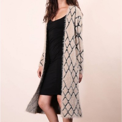 Women's Black Diamond Pattern Sweater Cardigan - CALISTA