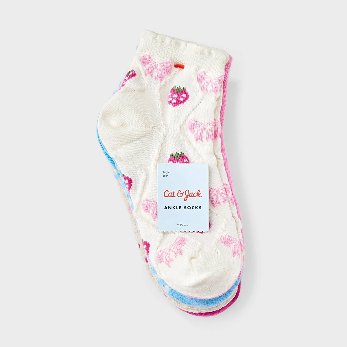 Girls' 7pk Fruit & Floral Ruffle Ankle Socks - Cat & Jack™ Pink/Blue/White - thumbnail 2