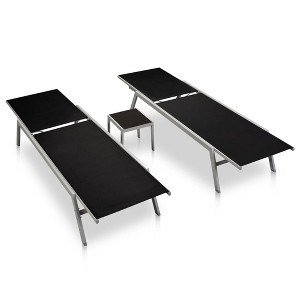 vidaXL 3-Piece Sun Lounger Set - Adjustable Outdoor Daybeds with Table, Sturdy Steel & Textilene Construction, Elegant Black - 1 of 4