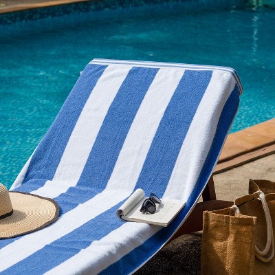 Oversized Grey and Blue Striped Cotton Beach Towel