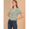Allegra K Women's Summer Short Sleeves V Neck Ruffle Floral Button Down Shirt - 3 of 4