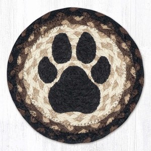 Earth Rugs Large Dog Paw Coaster – 7"x7" Round Braided Jute, Hand-Stenciled Rustic Farmhouse Accent - 1 of 3