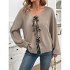 Women's Fall Long Sleeve Sweater Knit Cardigan Casual Tie Front V Neck Shirt Loose Top Solid Color Blouse - 4 of 4