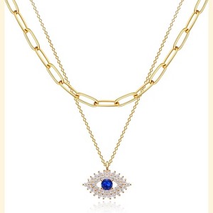 Layered Heart Necklace, Handmade 18K Gold Plated Dainty Choker With Arrow Bar Pendant for Women - 1 of 4