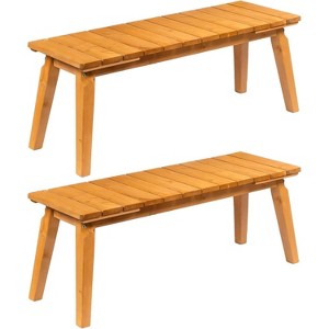 VINGLI Outdoor Wooden Bench, 45” 2-Person Backless Dining Bench Set of 2, Weatherproof Outdoor Patio Bench for Porch Entryway Garden (2, Teak) - 1 of 4