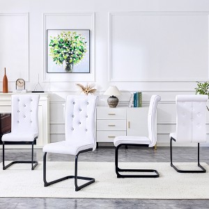 KWPZQEB Luxury Dining Chair, Upholstered Accent Chair w/ Faux Alligator Skin, Crystal Buckle & Metal Bow Leg, Kitchen Chair for Dining Room - 1 of 4