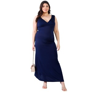 Slickblue Plus Size V-neck Sleeveless Maxi Dress, Slim Fit, Casual or Chic Style, Colors and Size Options - 1 of 4