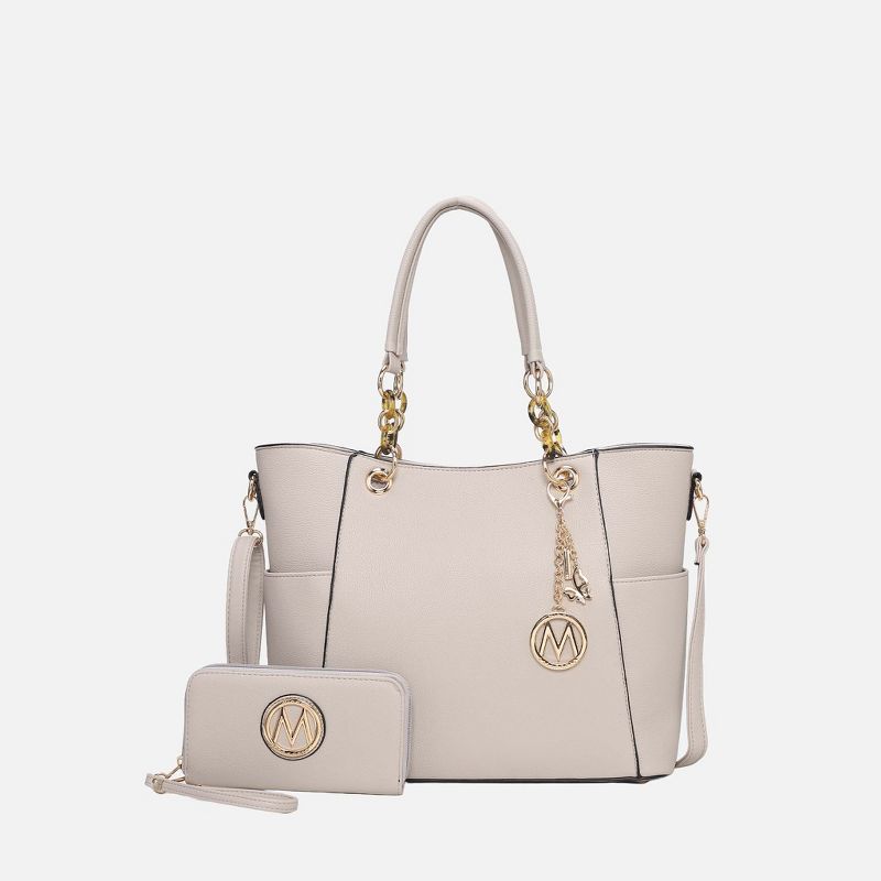 Tote Bag with Wallet 2-Piece Set Vegan Leather Crossbody Strap, Bonita | MKF Collection by Mia K - Beige