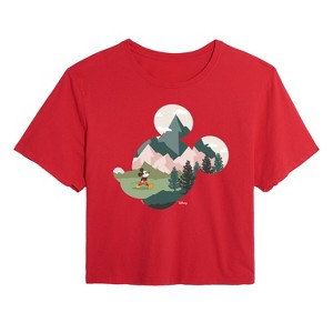 Women's - Disney - Mickey Head Nature Fill Cropped Graphic T-Shirt - 1 of 4