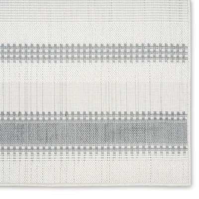 Gray and Cream Striped Synthetic 5' x 7' Indoor/Outdoor Rug