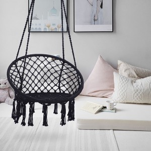 Sapphtopaz Porch Swing Sets for Backyard Cotton Rope Braided Hanging Hammock Chair Tassels Swing Seat for Patio, Indoor, Garden, Backyard - 1 of 4
