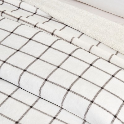 Grey Windowpane Sherpa Fleece Reversible Throw Blanket