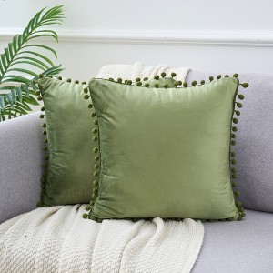 Unique Bargains Farmhouse Bedroom Decorative Velvet Pompoms Fringe Throw Pillow Covers 2 Pcs - 1 of 4