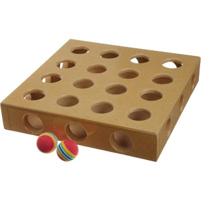 Natural Wood Peek-a-Prize Cat Toy Box with Toys
