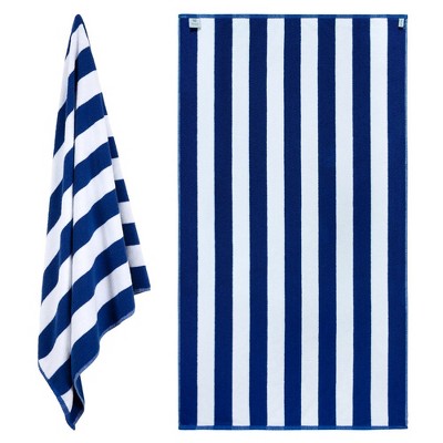 Navy and White Striped Oversized Cotton Beach Towels