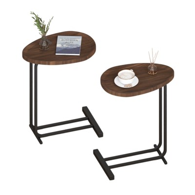 FONTOI 2PCS C-Shaped End Table, Couch Side Table, Slide for Bedroom Living Room, Brown, 11.81"*23.62"*17.72"