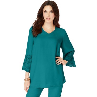 Roaman's Women's Plus Size Eyelet Georgette Tunic