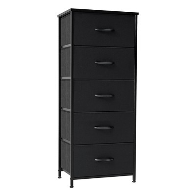 Crestlive Products Vertical Dresser for Bedroom Storage Tower With Steel Frame Wood Top Easy Pull Fabric Bins
