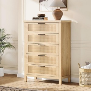 Fluted 5-Drawer Dresser, 42.9" Tall Chest of Drawers, Wood Clothes Storage Cabinet & TV Stand for Bedroom, Nursery, Living Room, White - 1 of 4
