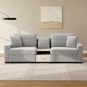 Christopher Knight Home Bina 95.7'' Modern 2-Seater Chenille Upholstered Sectional Sofa with Console, Storage Armrest and Pillows - 1 of 4