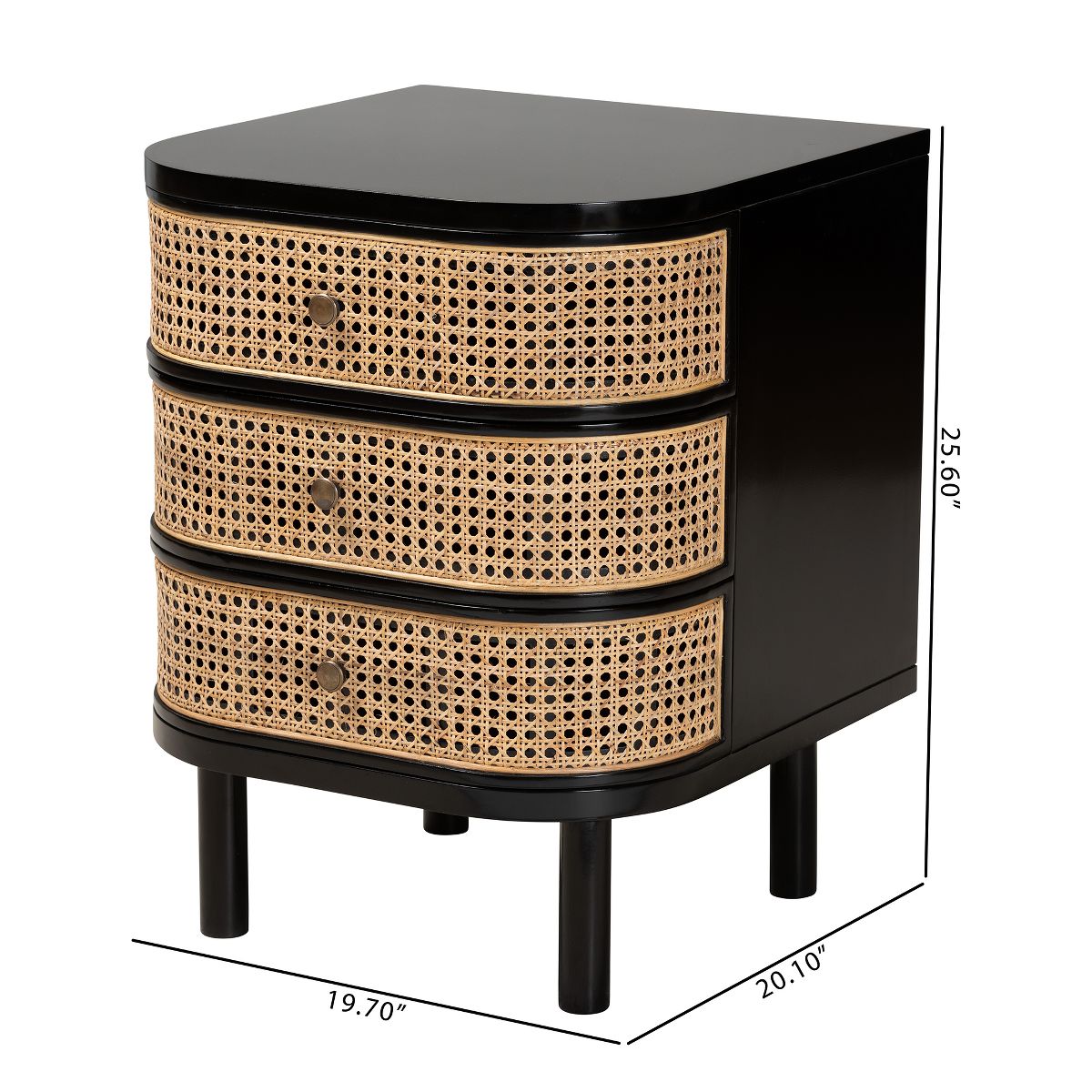 bali & pari Nabila Modern Bohemian Black Bayur Wood and Natural Rattan 3-Drawer End Table Nightstand - thumbnail 10
