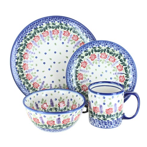 Blue Rose Polish Pottery Roses Are Red 16 Piece Dinnerware Set : Target