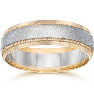 Pompeii3 Mens White & Yellow Gold Two Tone Wedding Ring Band 14K