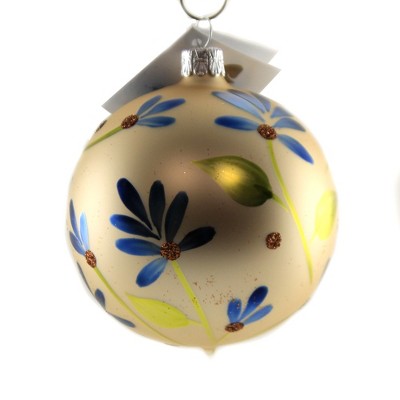 Golden Bell Collection 3.5" Champange Ball With Flowers Ornament Flower Spring  -  Tree Ornaments