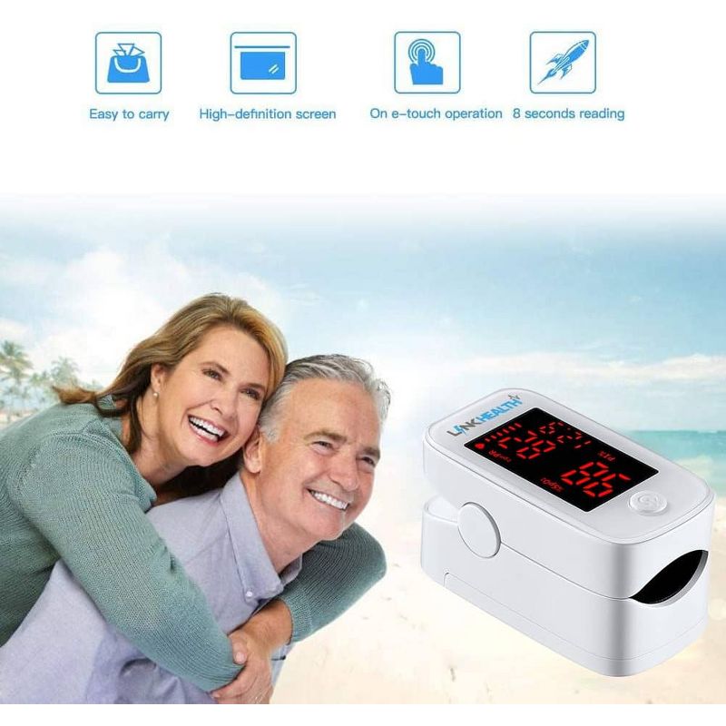 Link Health Series Fingertip Pulse Oximeter With SPO2 Monitor Blood Oxygen Saturation Sensor LED Screen, 5 of 7