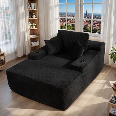 XIZZI 67" Oversized Chaise Lounge Indoor, No Assembly Required, Upholstered Sofa Bed with Throw Pillows & Optional Cup Holder for Extra Comfort